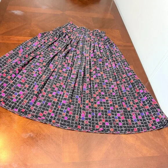 vtg Jaeger Womens Pleated Wool Skirt Size‎ 8 Black pink purple Geometric Pattern - Picture 5 of 8